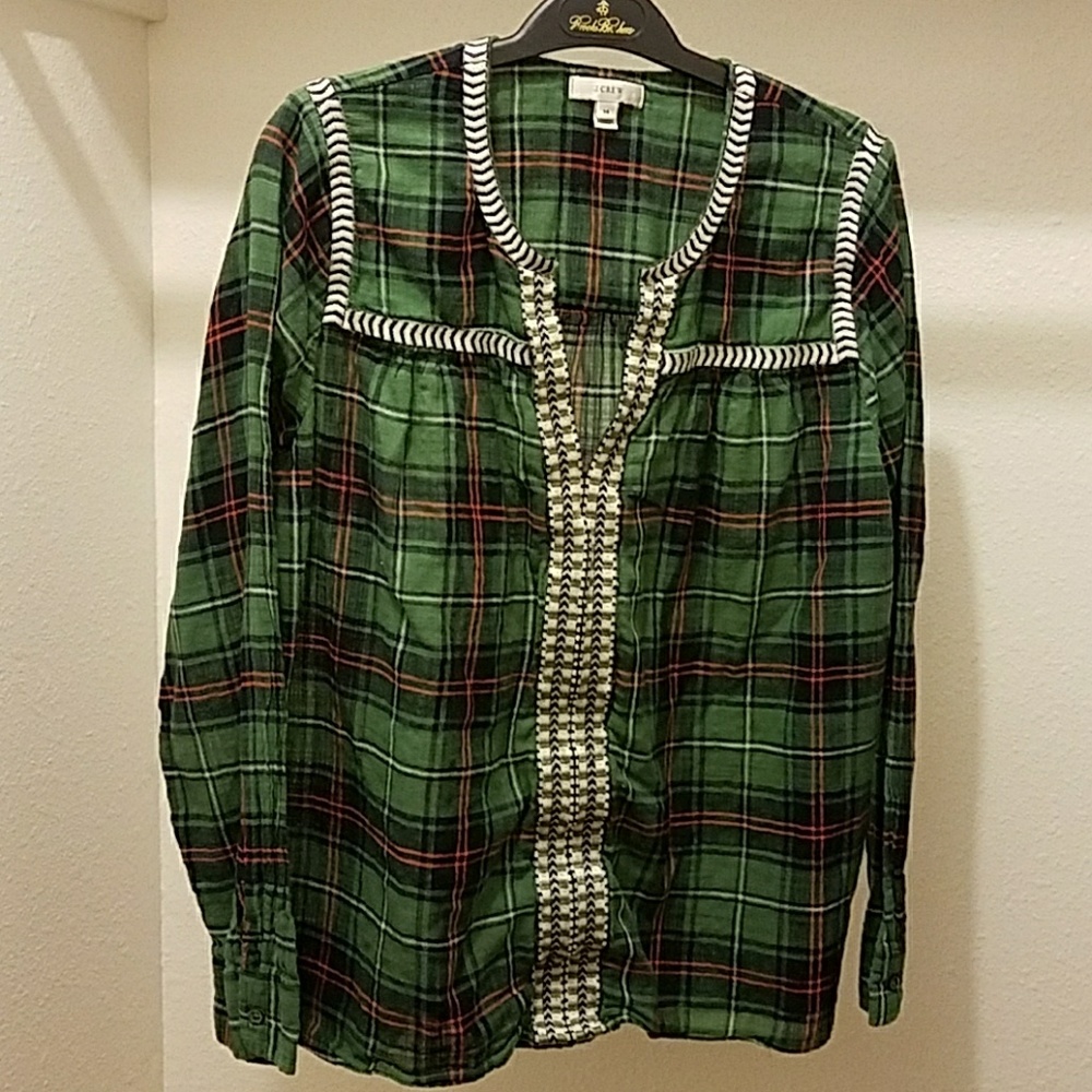 Plaid peasant top